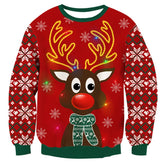 Men's and women's Christmas sweatshirt with Santa's reindeer design, long-sleeved pullover, perfect for New Year's, festivals, and parties. Crew neck.