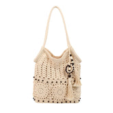 Large capacity woven handbag, openwork shoulder bag, crochet tote bag, woven bohemian tote bag for women, knitted shopping bags