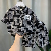 Children's clothing set, ice silk shirt, short-sleeved polo top + shorts, 2-piece set, street style, casual and simple outerwear