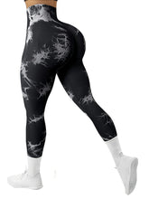 Women's seamless gym leggings, yoga pants, tie-dye, exercise tights, tummy control, high waist, workout pants