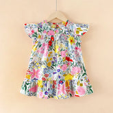 Girls' summer dresses, 100% cotton, children's clothing, party princess outfit, fashionable floral pattern, beach dresses