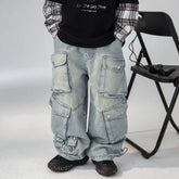 Boys' wide-legged, loose-fitting work trousers for medium and large children, comfortable fit, spring-autumn
