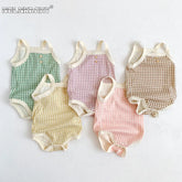 Été nouveau-né bébé filles sans manches fronde Plaid tenues coton doux combinaisons infantile enfants vêtements de sport body