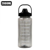 2L water bottle with timer, leak-proof, non-slip, portable plastic travel water bottle, fitness cup with cute stickers