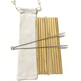 Reusable natural bamboo drinking straws with case, bionickel-free, eco-friendly, for cocktails, bars, drinks, 10 pieces