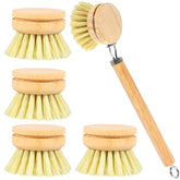 Replaceable bamboo dish brushes, wooden kitchen cleaning scrubbers, household cleaning tool, 4/5 pieces