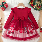 Robe de noël pour filles, tenue de princesse en Tulle à manches longues, imprimé père noël, robe de soirée pour enfants de 4 à 8 ans, automne hiver 2025