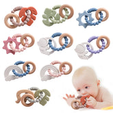 Anneau de dentition en Silicone pour bébé, 1 pièce, sans BPA, Bracelet en Silicone, feuille, jouets de dentition, anneau en bois, dent d'allaitement, jouets cadeaux pour nouveau-né