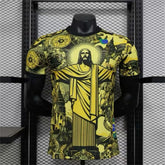 Summer Football Training Top, Special Brazilian Edition, Black Grey Jesus Football Jersey, Quick-Drying Outdoor T-Shirts for Men and Women