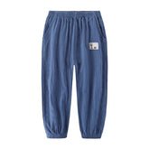 Pantalons pour enfants pour garçons et filles, en coton et lin, taille élastique, couleur unie, pantalons moustiques d'été, vêtements pour enfants, pantalons longs 100-160cm