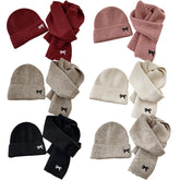 Écharpes coréennes avec nœud brodé pour enfants, bonnet doux pour enfants, chapeau épais pour filles et garçons, casquette chaude imbibée d'hiver, chapeaux mignons, 2 pièces