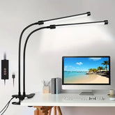 LED desk lamp with clip, dimmable reading lamp, 3 color temperatures, 10 brightness levels, USB clip-on table lamp