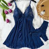 Bretelles en Tulle pour femmes, Lencerias exquis en dentelle, col en v, sous-vêtements, string Semi-transparent, ensemble de Lingerie, chemises de nuit