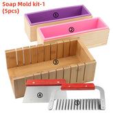 Handmade soap making kit, bamboo cutting box and inner box with silicone mold, stainless steel straight cutter and wavy cutter, DIY