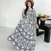 Loose-fitting bohemian cotton dress with floral print, long sleeves, plus size, maternity maxi dress for pregnant women and expectant mothers