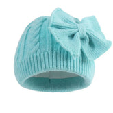 Knitted hat for babies and children aged 0 to 2 years, unisex knitted beanie with solid color bow tie, ear flaps, hat for autumn and winter
