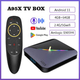 Boîtier Smart TV Android 11, A95X F3AirII, Amlogic S905Y4 BTpig, 4 Go RAM, 64 Go ROM, 4K, Vidéo RGB Light, 2024G, 5G, Touriste, Wifi, Décodeur Dean, 2.4