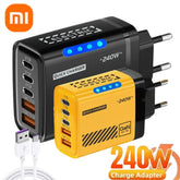 Xiaomi – 5-in-1 GaN Fast Charger, 240W, with LED light, 2 USB + 3 Type-C ports, multi-port phone charging head, for iPhone, Huawei, laptops, tablets