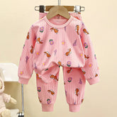 Warm Pure Cotton Pyjamas for Boys and Girls, Long Sleeve T-Shirt + Trousers, Autumn Underwear Set