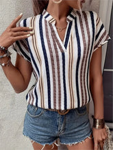 Women's Tops Blouses New 2025 Summer Casual Fashion Striped Print V-Neck Short Sleeve Elegant Shirt Women's Shirt Top Streetwear
