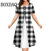 Women's dresses, contrasting colors, striped, elegant, casual, round neck, short sleeves, summer fashion dresses, plus size clothing, 9XL