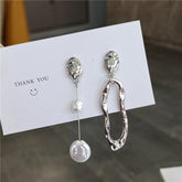Boucles d'oreilles asymétriques élégantes, perles d'eau douce métalliques, longues et exagérées, bijoux de fête pour dames et filles, cadeaux, nouveau
