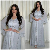 Ensemble 2 pièces élégant pour femmes musulmanes, robe Abaya ouverte arabe Eid, Islam Jalabiya, robe de Turquie de luxe, caftan marocain