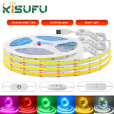 Bande lumineuse LED USB 5V 320LED s/M COB, interrupteur à capteur tactile à intensité variable/interrupteur poussoir, bricolage, miroir TV, rétro-éclairage, éclairage de nuit pour salle