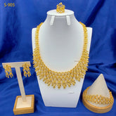 Grand collier et boucles d'oreilles éthiopiens de luxe, ensembles de bijoux pour femmes, dubaï, mariée indienne, couleur or 24 carats, cadeaux de fête de mariage
