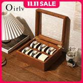 Oirlv boîte de rangement de montre en bois délicate couvercle en verre anti-poussière boîte de montre boîte de collecte de montre-bracelet affichage stockage boîte de montre à 6 grilles