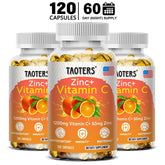 Taoters Supplément Vitamine C + Zinc - Haute Absorption - Système immunitaire, Vitamines pour la santé de la peau - Supplément Antioxydant