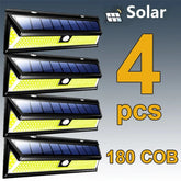 180 COB Outdoor Solar Lights, Solar LED Wall Light, Motion Sensor, Waterproof, 3 Modes, Super Bright for Garden, Front Door, Driveway, Garage