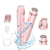 Electric shaver for women, waterproof shaver for wet and dry hair, 2-in-1 double head, double bikini trimmer, hair clipper, detachable head
