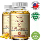 Bcuelov Vitamine E 1000 IU 450mg - pour la peau, les cheveux, la santé circulataire, le support du système immunitaire - supplément antioxydant