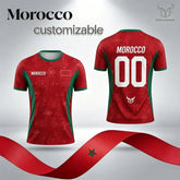 Maillot de football unisexe à séchage rapide et respirant pour homme, imprimé drapeau du Maroc 2026, personnalisable avec nom et numéro