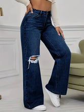 Women's wide-leg denim pants, loose fit, high waist, distressed wash, new classic casual fashion, floor length, suitable for all seasons