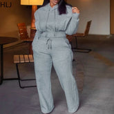 HLJ-Ensemble Deux Pièces Gris Décontracté pour Femme, Haut Court à Manches sulf, Pantalon à Jambes Larges, Survêtement Féminin