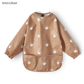 New baby bib with pocket for feeding accessories, waterproof long-sleeved children's bibs, long-sleeved aprons