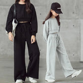Ensemble de couleur unie pour filles, pull court à manches longues et pantalon, 2 pièces, nouvelle mode printemps-automne, costume décontracté pour enfants de 4 à 12 ans