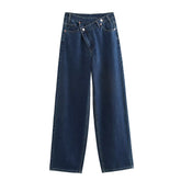 HH Women's 2025 Fashion Straight Leg Jeans Vintage Solid Casual High Waist Wide Leg Denim Pants High Street Lady Jeans