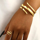 Ensemble de bijoux pour femmes, Bracelet épais européen et américain, couleur or, ligne géométrique, ensemble combiné de bagues