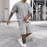Ensemble T-shirt et short utilitaire à la mode, nouveau Style d'été, couleur unie, un costume décontracté et sportif pour hommes