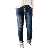 Jean à boutonnage pour femmes, pantalon en Denim droit, taille haute, bleu, ample, délavé, mode, Vintage, Streetwear, 2024