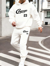 Chicago number 23 printed men's hoodie set, casual sport sweatshirt with pocket, street style top, autumn fleece sweatpants, all-match comfortable pants