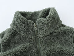 Boys' Solid Color Zip-Up Trench Coat, Children's Winter Coat