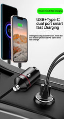 Smart car charger with mini rib ring, USB + PD port, GNE charger, PD30W