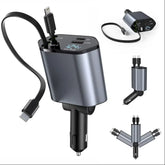 Retractable car charger, 4-in-1 120W fast charging car charger, retractable cable and 2 USB ports. Compatible with car charger adapter.