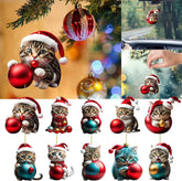 Décoration de Noël moderne pour la maison, pendentif de voiture, ornement d'arbre de Noël, ornement de chat drôle en acrylique 2D