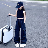 Cargo pants for girls ages 5-14, spring fashion, loose-fitting pants for children, new style, wide-leg pants, casual clothes for girls