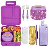 Children's Bento Lunch Box with 8oz Vacuum Insulated Food Container, Lunch Bag, Ice Pack, and Foldable Fork and Spoon, Leak-Proof